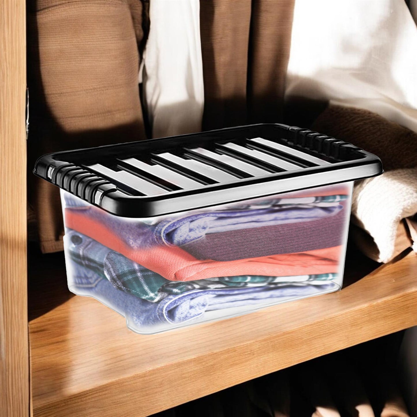 Clear Plastic Storage Boxes with Lids Stackable Box Home Office Kitchen UK Made