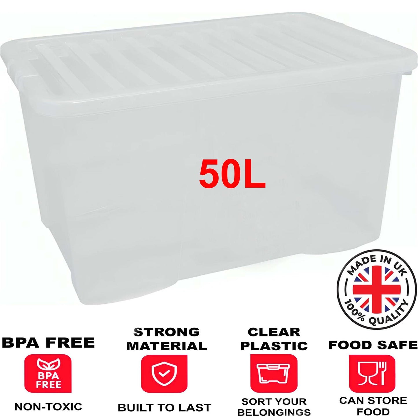 Clear Plastic Storage Boxes with Lids Stackable Box Home Office Kitchen UK Made