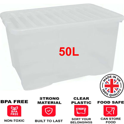 Clear Plastic Storage Boxes with Lids Stackable Box Home Office Kitchen UK Made