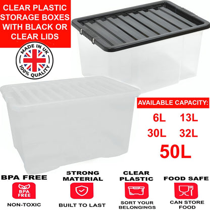 Clear Plastic Storage Boxes with Lids Stackable Box Home Office Kitchen UK Made