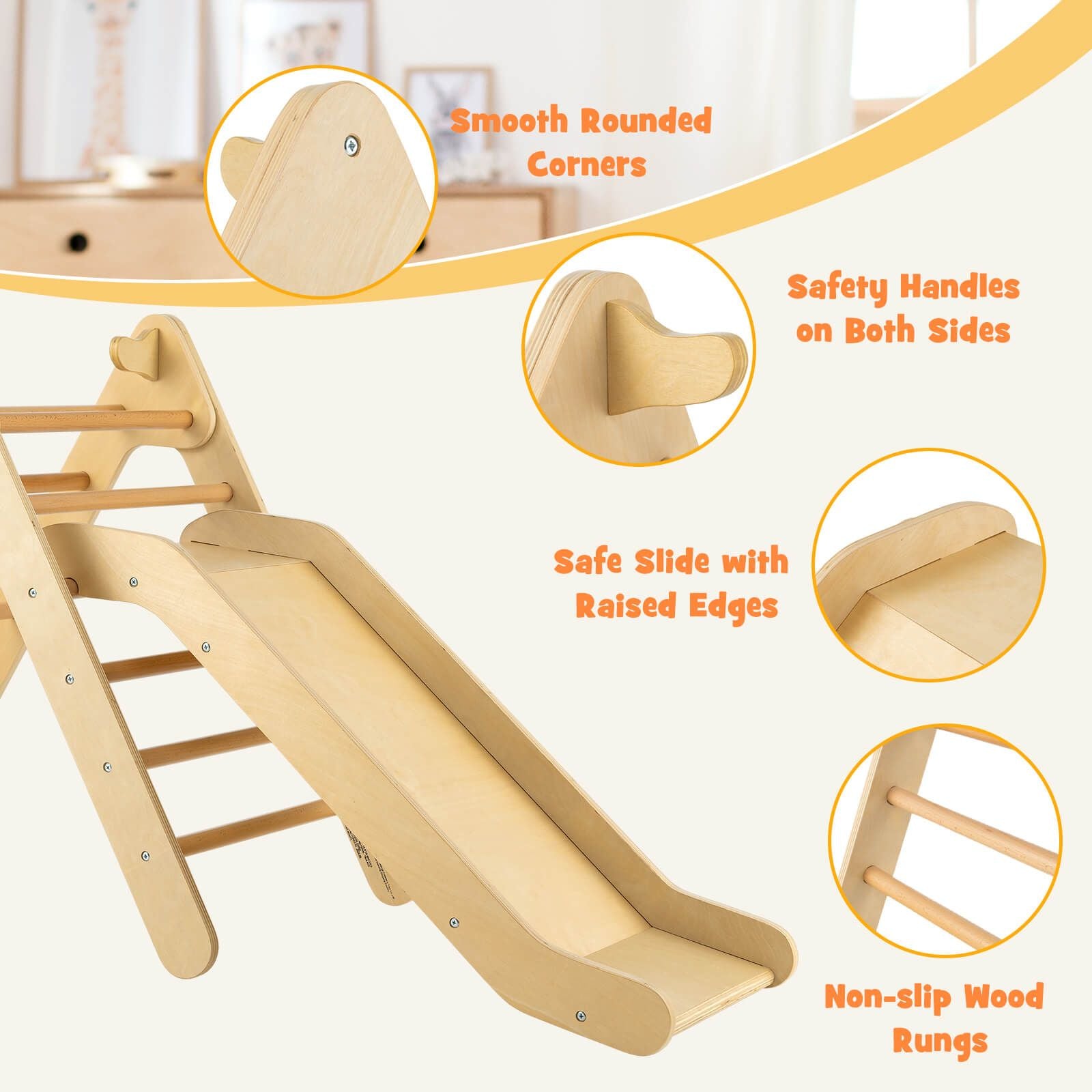 2-In-1 Wooden Triangle Climbing Toy with Gradient Adjustable Slide