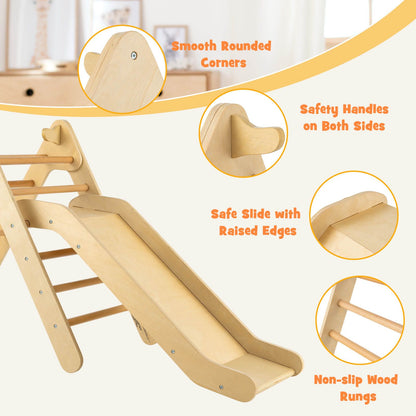 2-In-1 Wooden Triangle Climbing Toy with Gradient Adjustable Slide