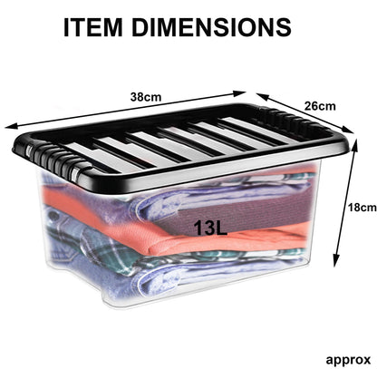 Clear Plastic Storage Boxes with Lids Stackable Box Home Office Kitchen UK Made