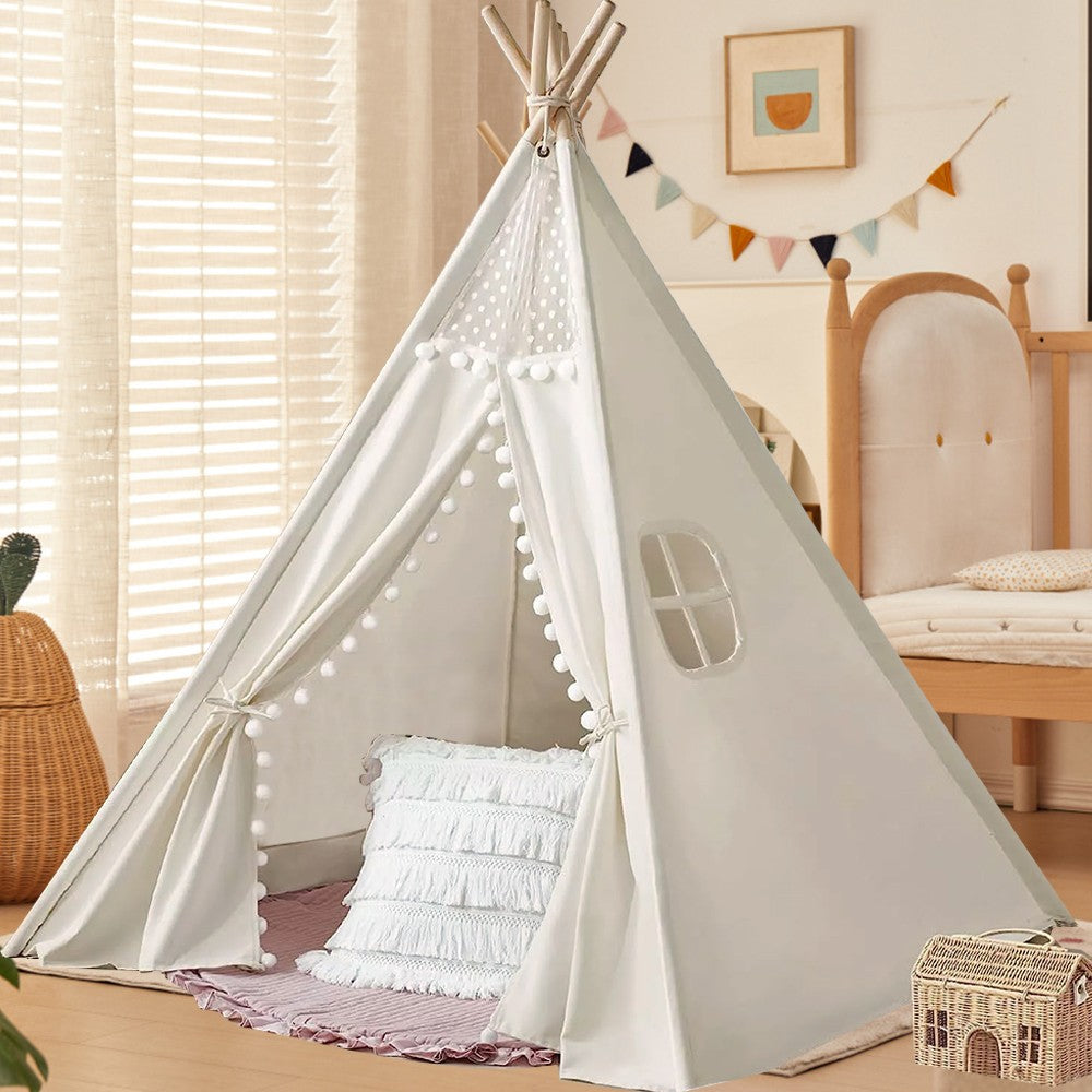 160CM Large Canvas Kids Teepee Star Wood Indian Tent Child In/Outdoor Play House