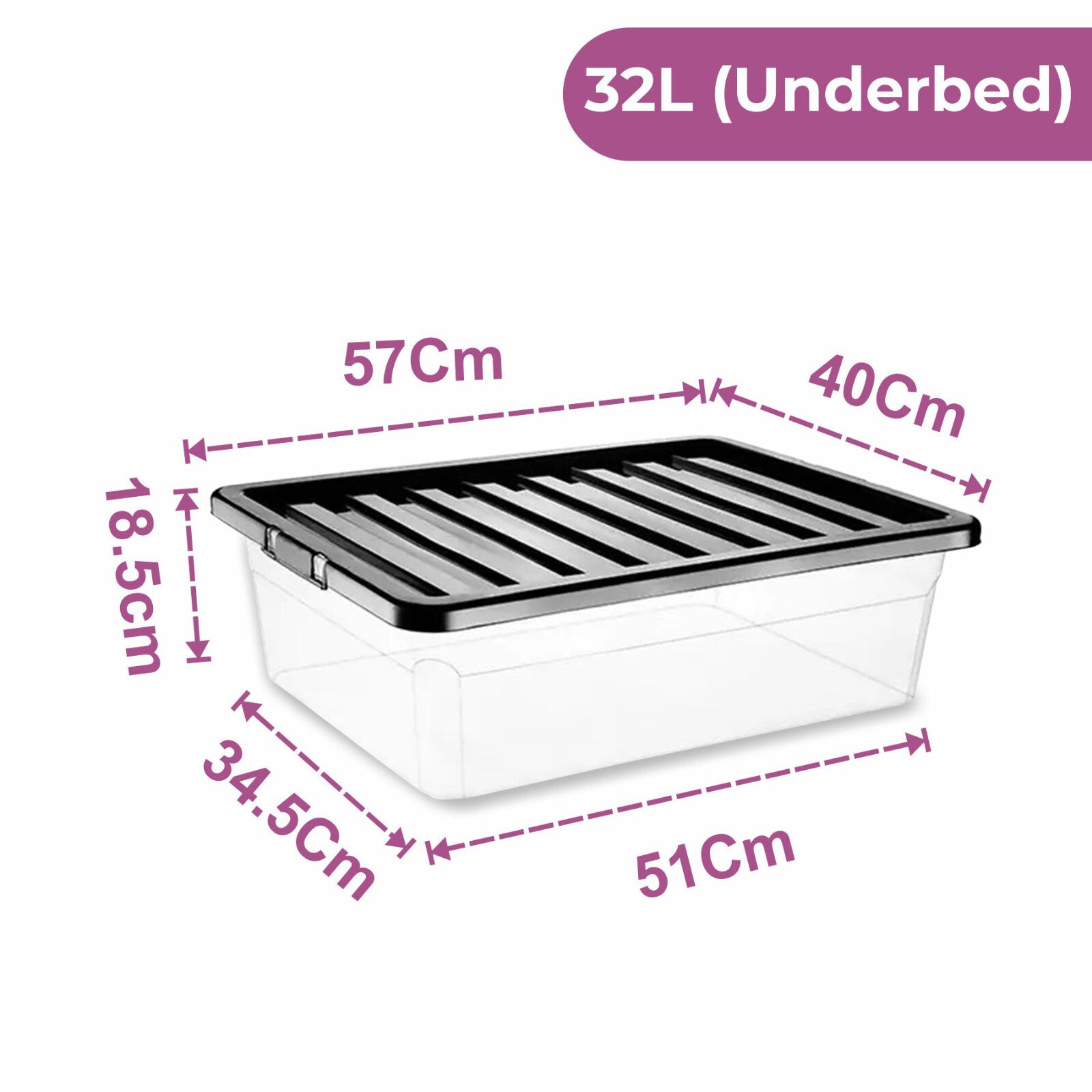 Plastic Storage Boxes with Black Lids Durable Stackable Home Office Clear Box UK