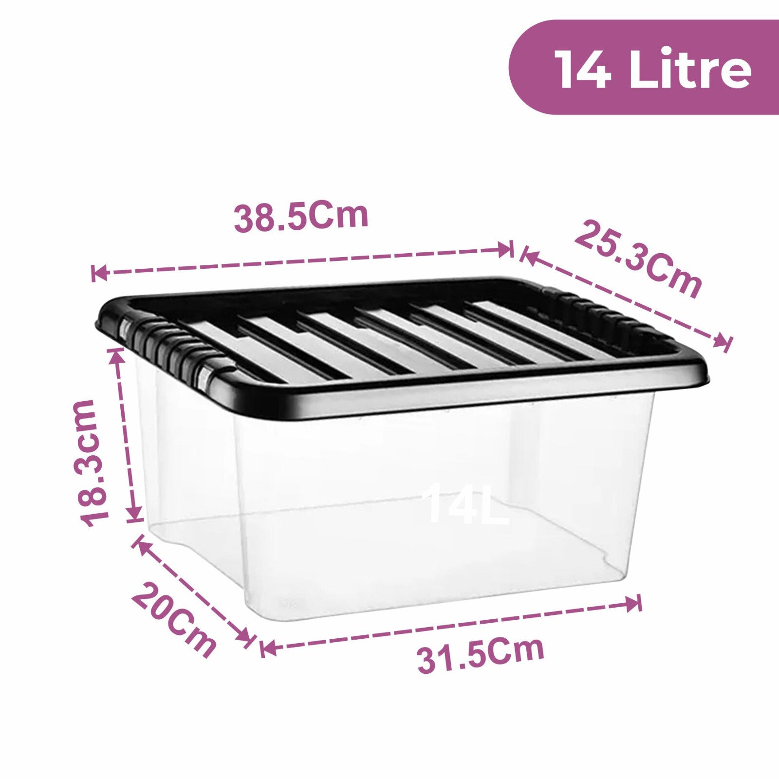 Plastic Storage Boxes with Black Lids Durable Stackable Home Office Clear Box UK