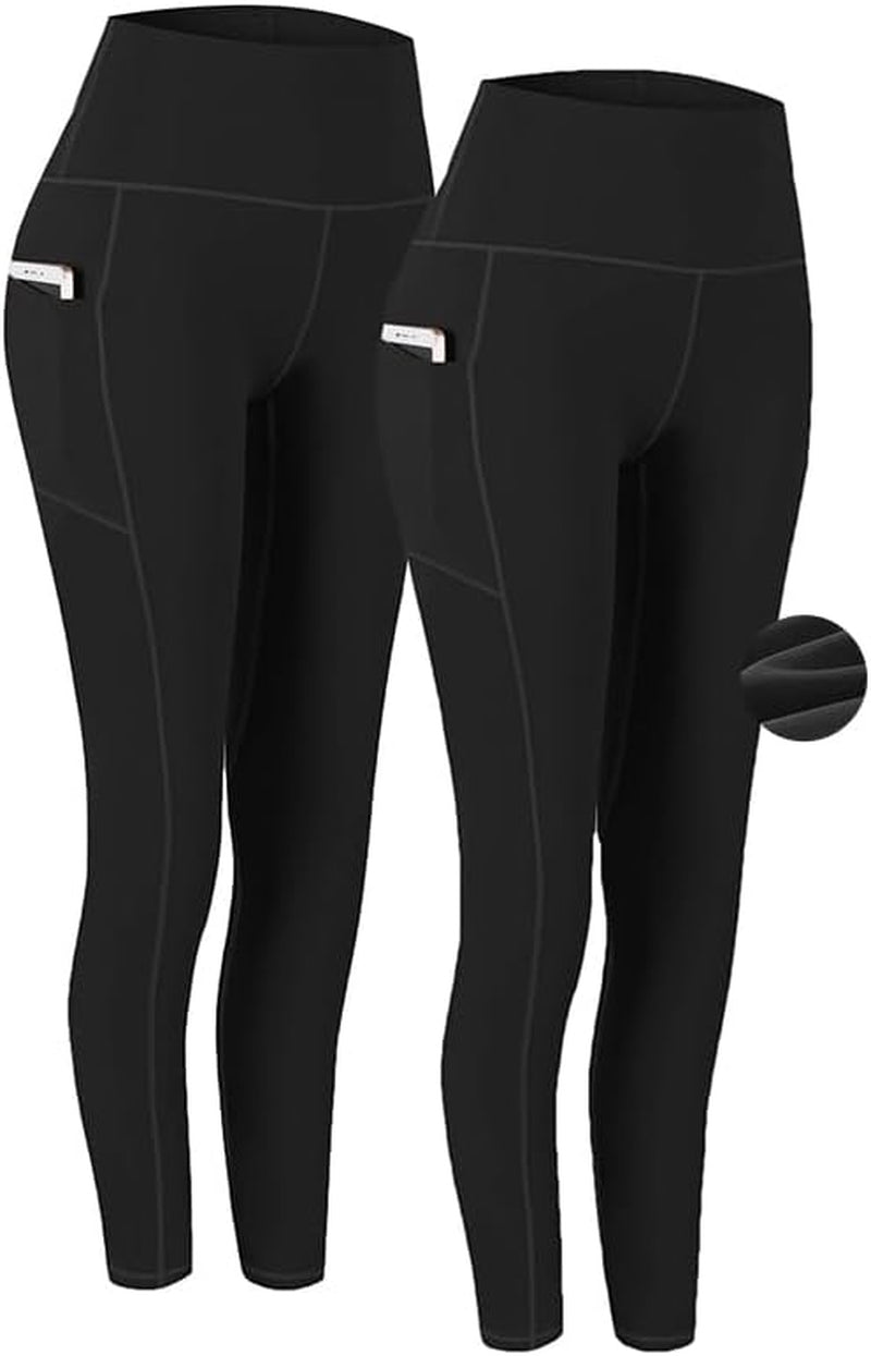 2 Pack High Waist Yoga Pants with Pockets, Tummy Control Workout Running Yoga Leggings for Women