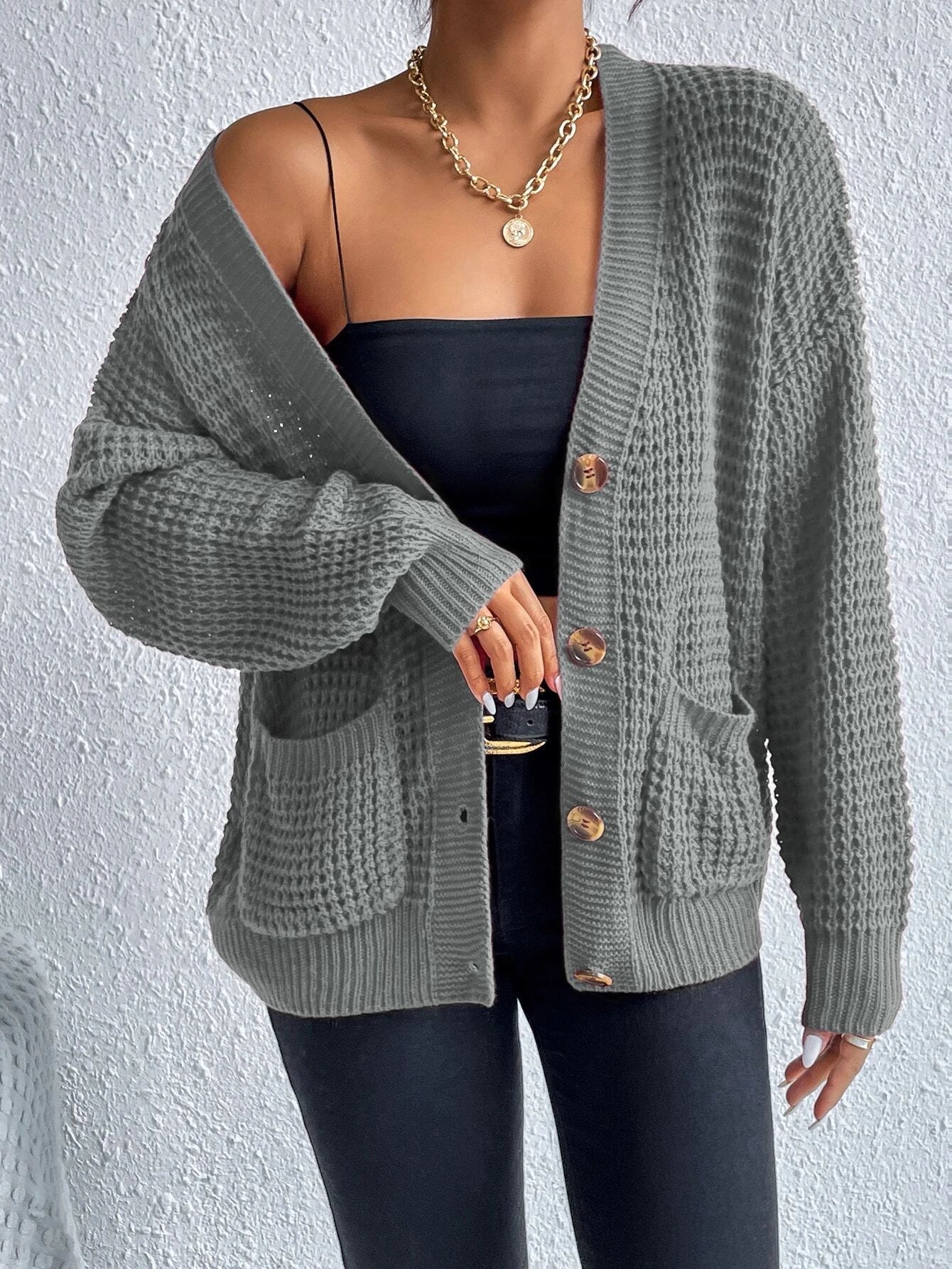 Chiquease Double Pocket Drop Shoulder Cardigan