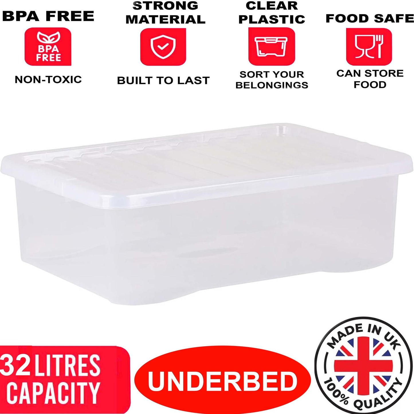 Clear Plastic Storage Boxes with Lids Stackable Box Home Office Kitchen UK Made