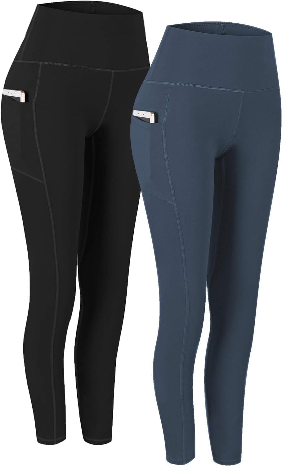 2 Pack High Waist Yoga Pants with Pockets, Tummy Control Workout Running Yoga Leggings for Women