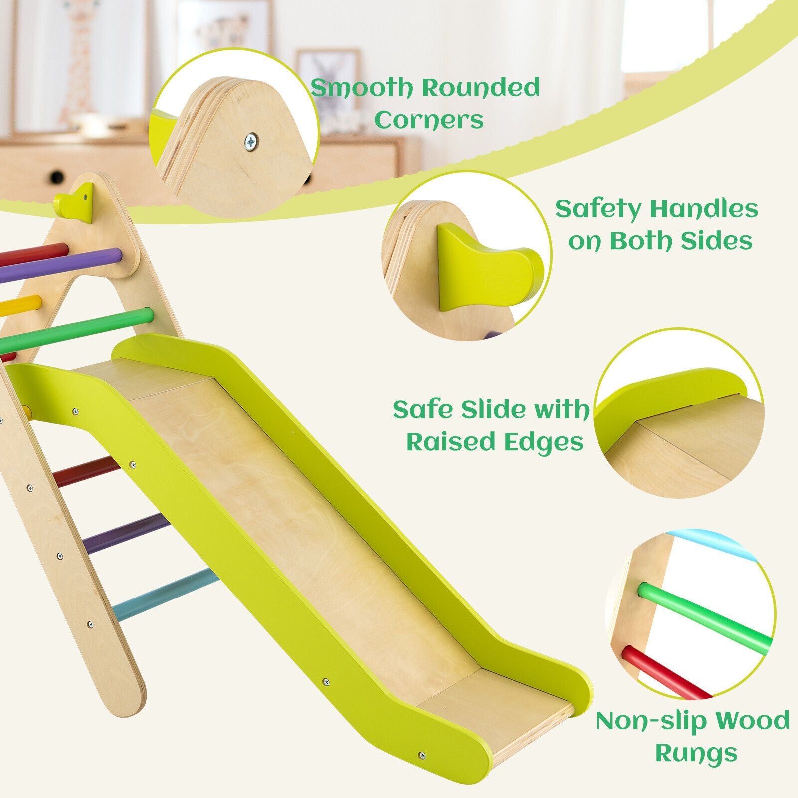 2-In-1 Wooden Triangle Climbing Toy with Gradient Adjustable Slide
