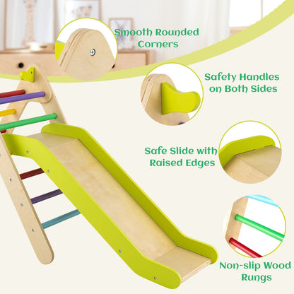 2-In-1 Wooden Triangle Climbing Toy with Gradient Adjustable Slide