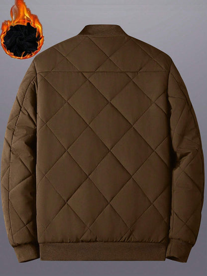 Manfinity Homme Loose Fit Men'S Solid Color Thermal Lined Bomber Jacket