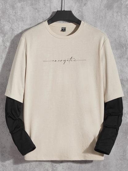 Manfinity Rebelgame Men T-Shirts Fit Crew Neck Drop Shoulder Long Sleeve Slogan Tee Casual Back to School Clothes Summer Polyester