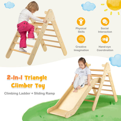 2-In-1 Wooden Triangle Climbing Toy with Gradient Adjustable Slide