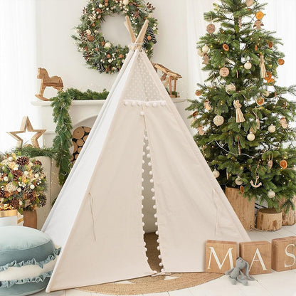 160CM Large Canvas Kids Teepee Star Wood Indian Tent Child In/Outdoor Play House