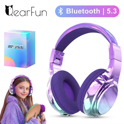 Glossy Bluetooth Headphones for Kids Girls Wireless Stereo Headset with Mic for Travel Children'S Music Helmet Christmas Gifts