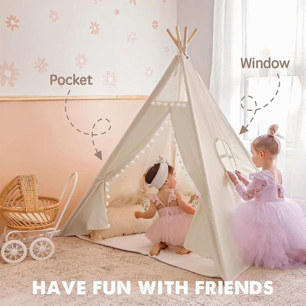 160CM Large Canvas Kids Teepee Star Wood Indian Tent Child In/Outdoor Play House