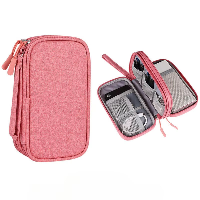 Portable Double Layer Travel Portable Digital Product Storage Bag USB Data Cable Manager Earphones Mobile Power Storage Bag 1Pcs
