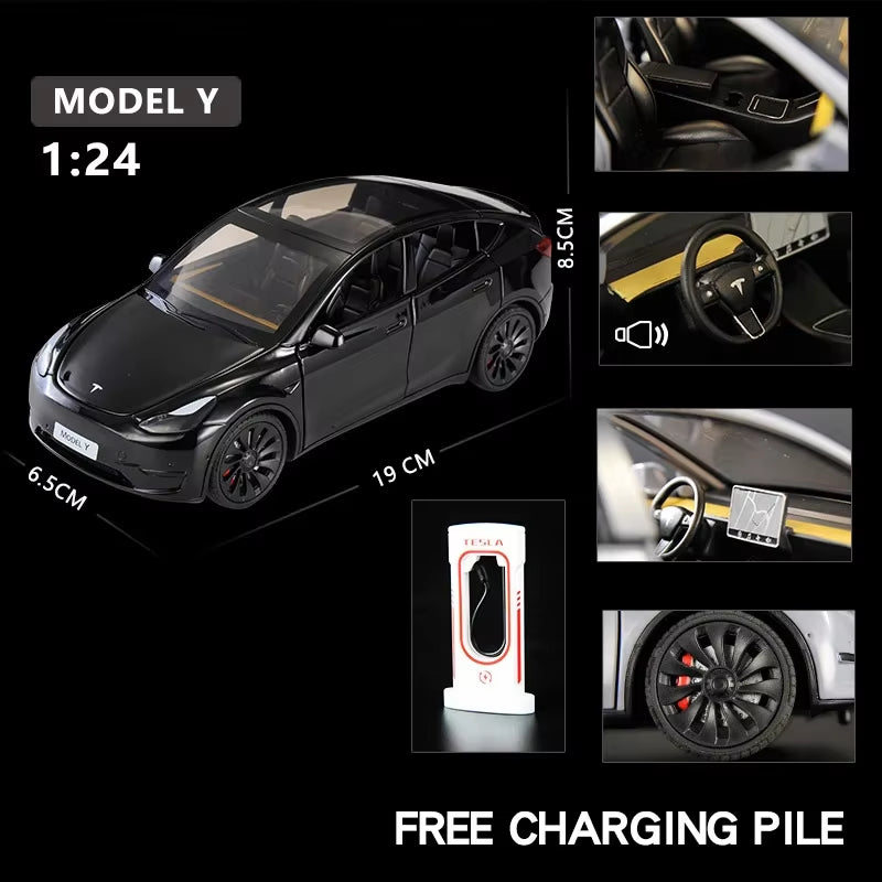 1:24 Tesla Model Y Model 3 Model S Metal Alloy Diecast Toy Car Model Sound and Light Children'S Toy Collectibles Birthday Gifts