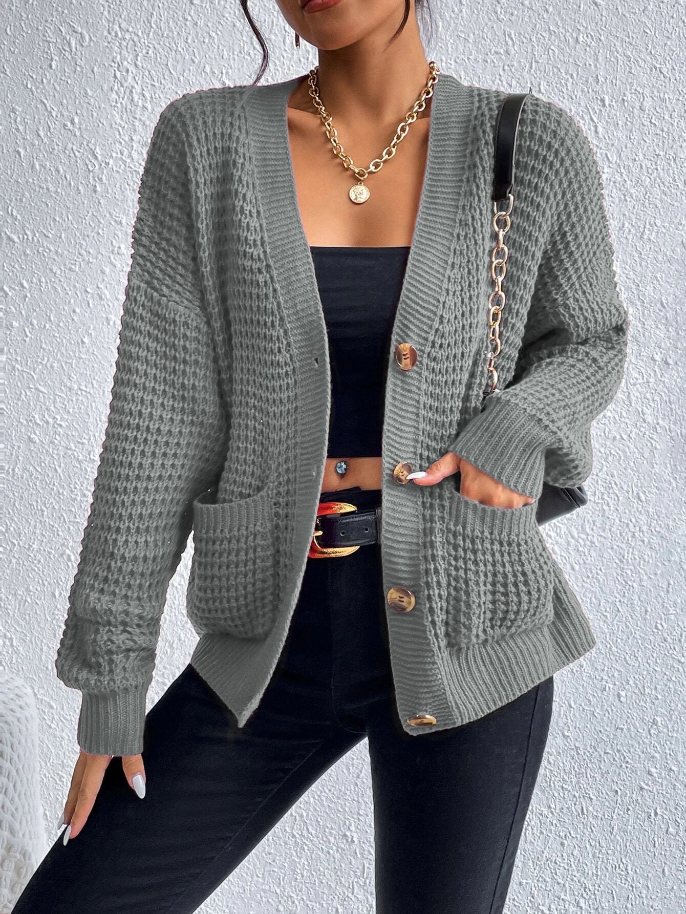 Chiquease Double Pocket Drop Shoulder Cardigan