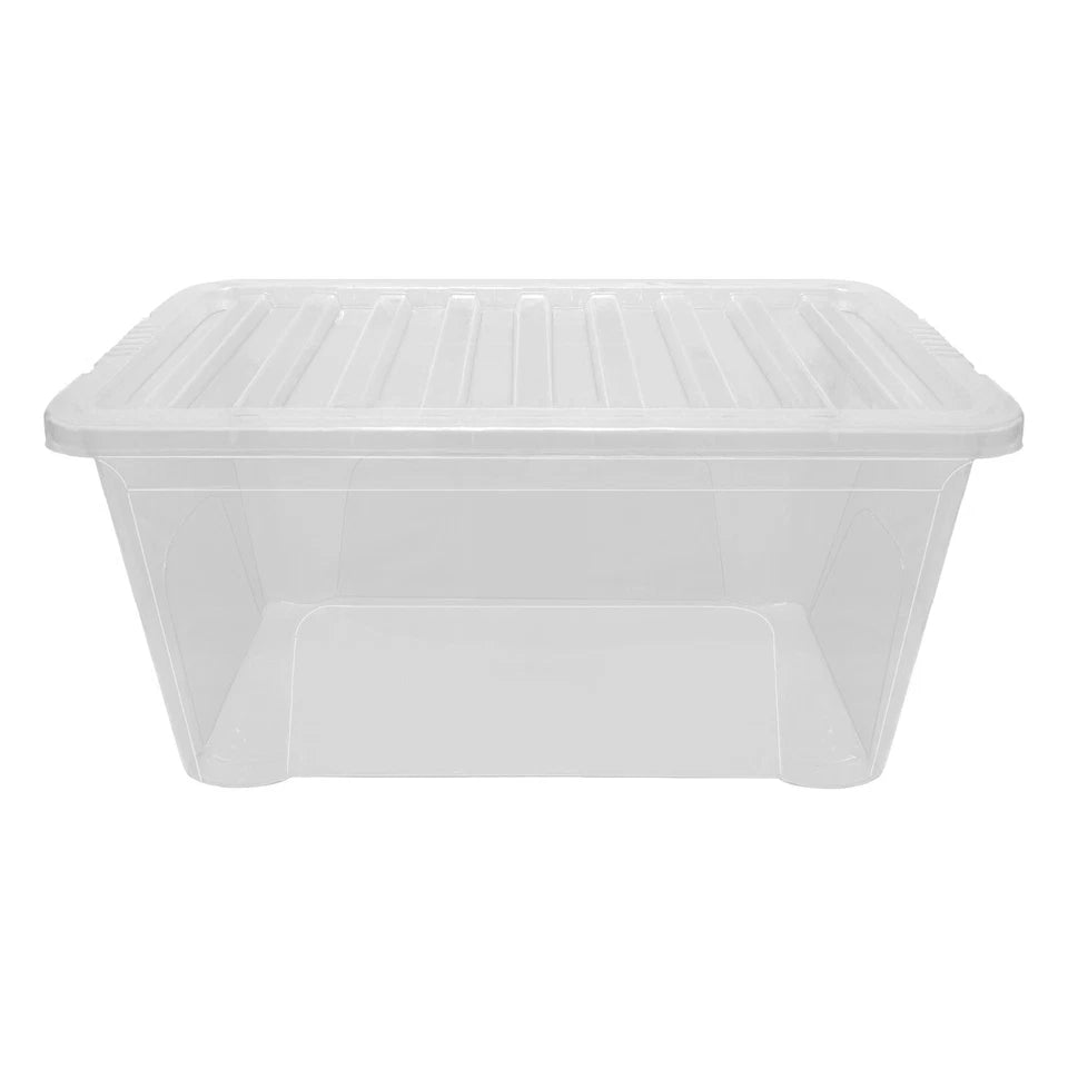 45 Litres Clear Crystal Plastic Large Storage Box with Lid Home Office UK Made