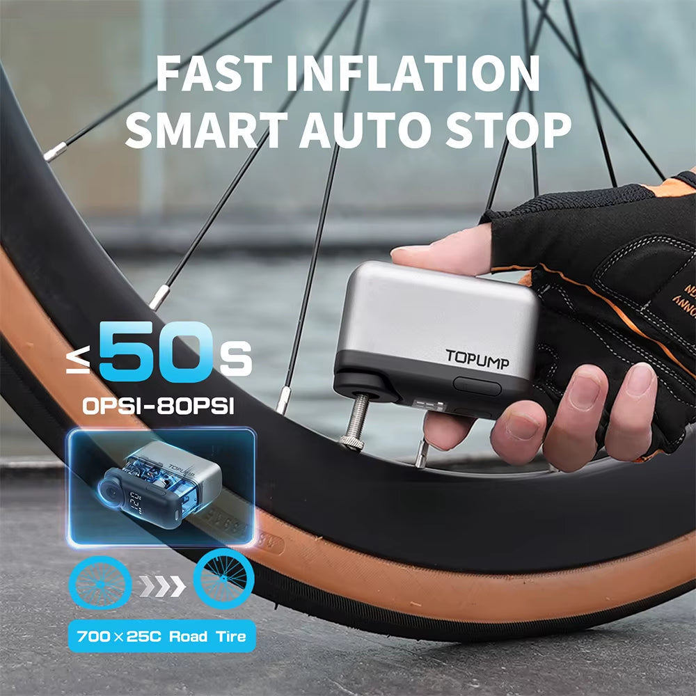 TB2 PRO Mini Cordless Electric Bike Pump - High-Pressure Tire Inflator with 120PSI, 450mAh Battery, Rapid Charging, and Integrated Display Screen