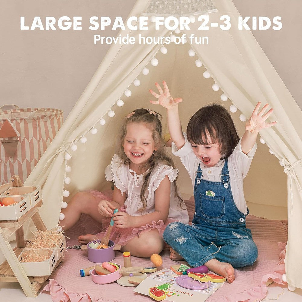160CM Large Canvas Kids Teepee Star Wood Indian Tent Child In/Outdoor Play House