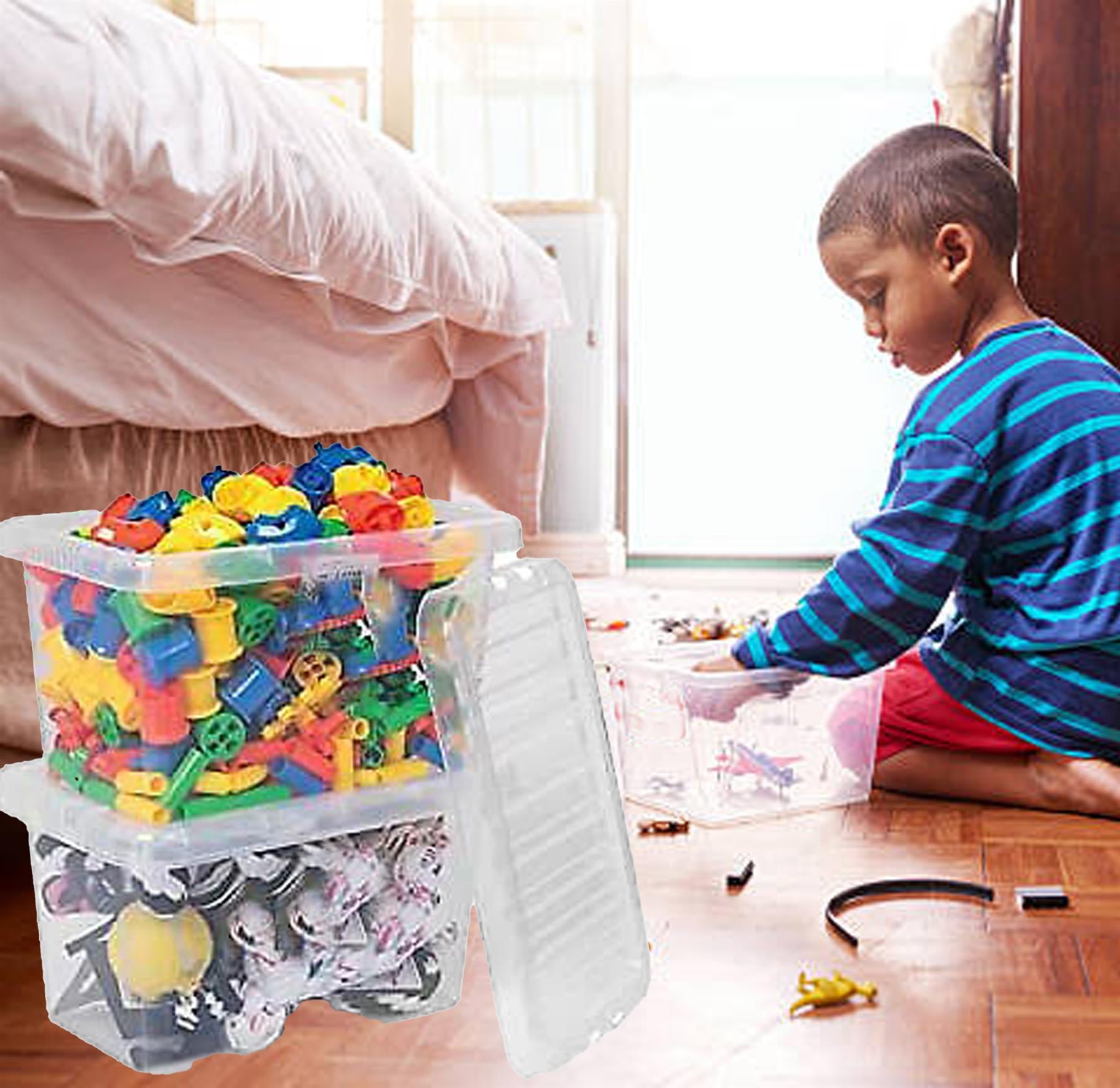 Clear Plastic Storage Boxes with Lids Stackable Box Home Office Kitchen UK Made