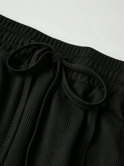 Franclia Plain Color Asymmetric Hem Top and Pants Two Piece Set