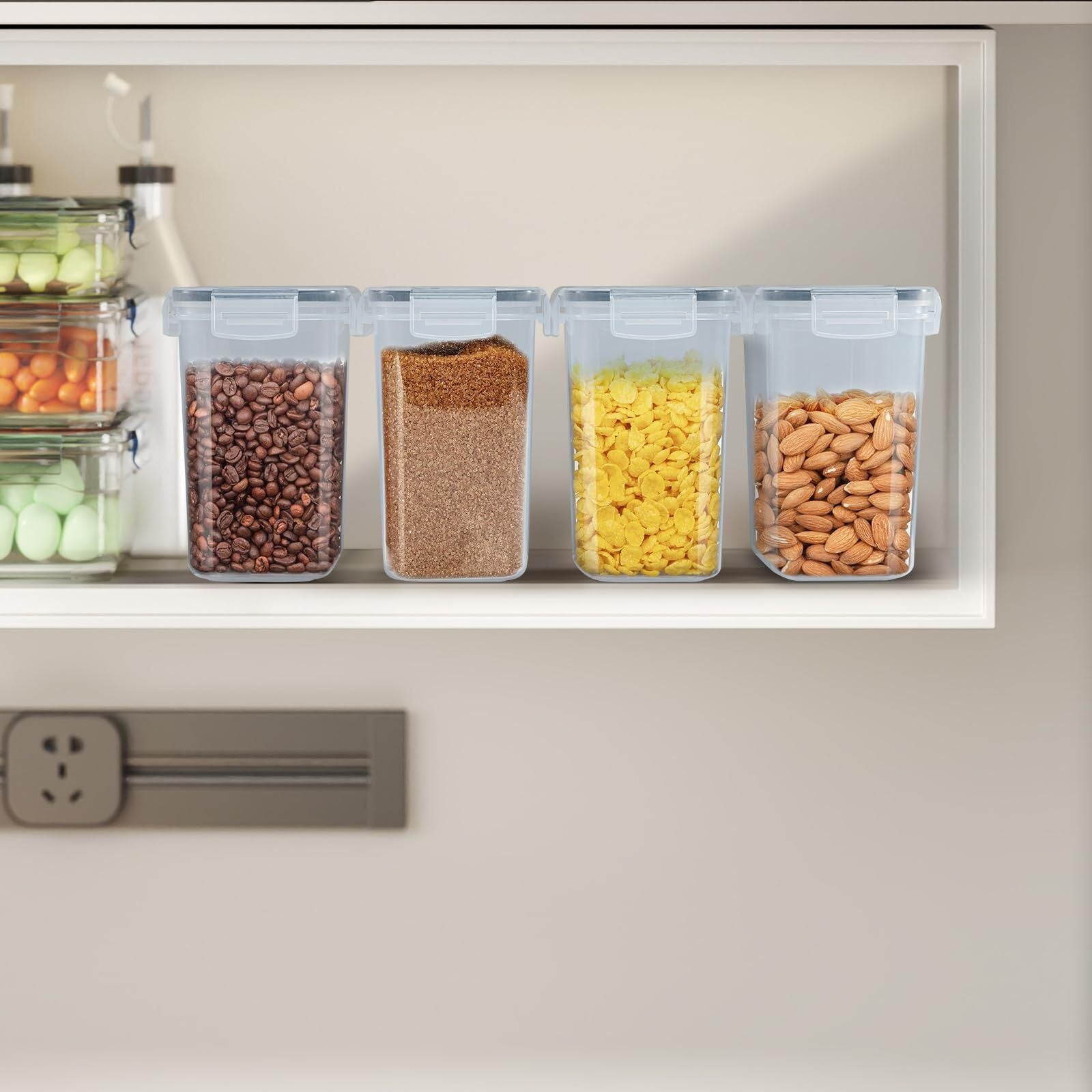 SET of 4 AIR TIGHT STORAGE CONTAINERS CEREAL FOOD DRY KITCHEN PATRY DISPENSER