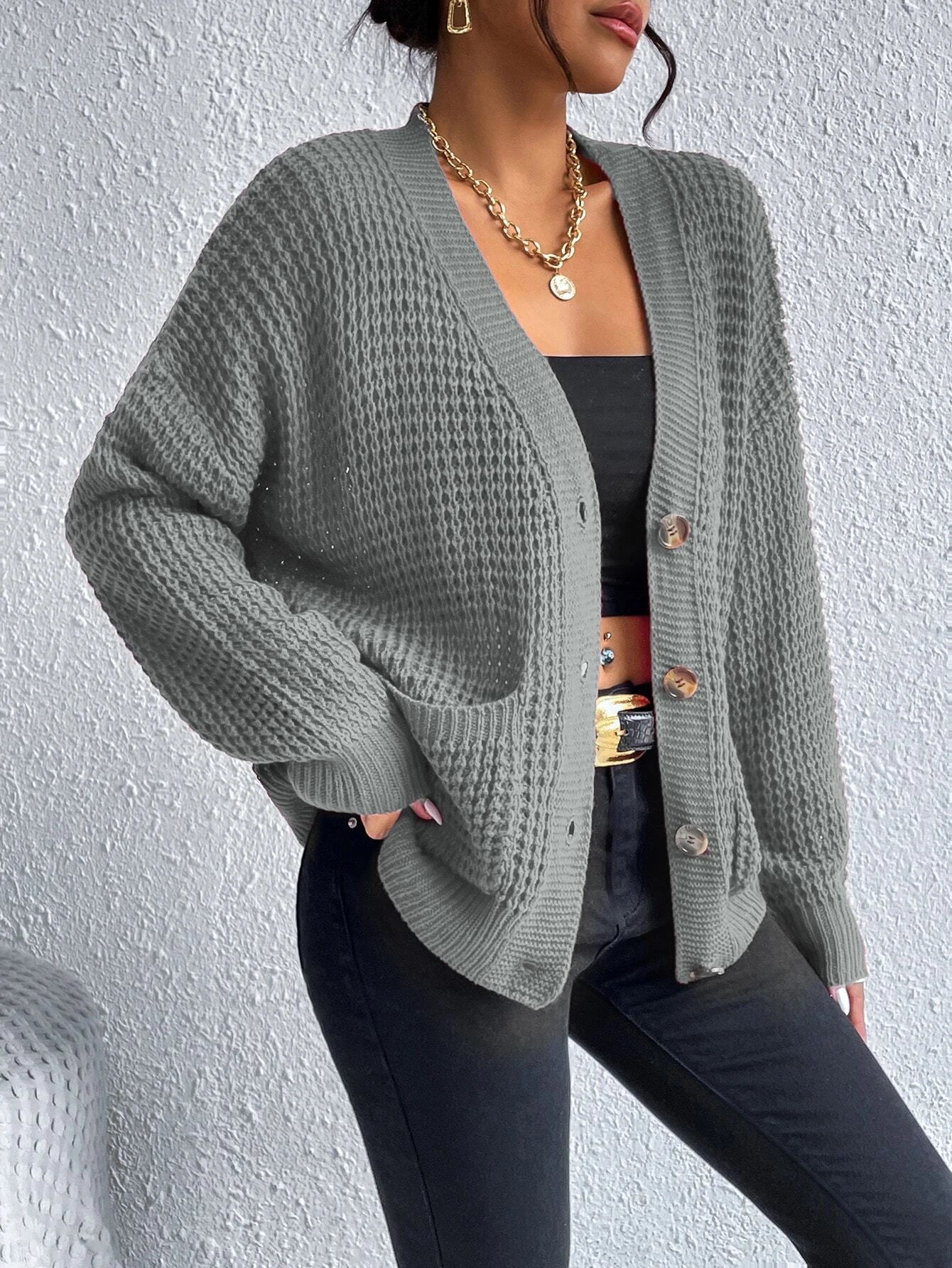 Chiquease Double Pocket Drop Shoulder Cardigan