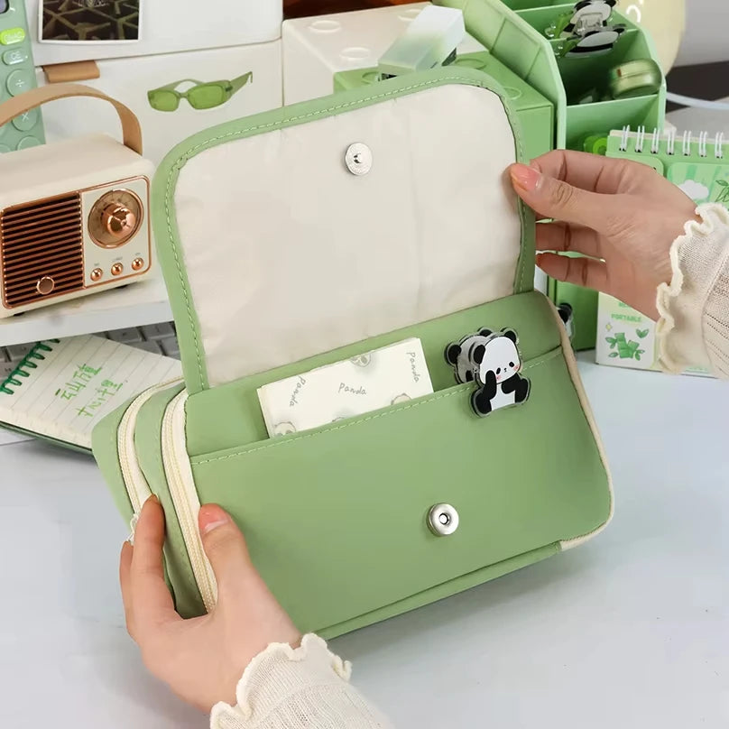 9-Layers Large Capacity Pencil Case with Transparent Compartment and Magnetic Button Flip for Retrieval School Supplies Pencil