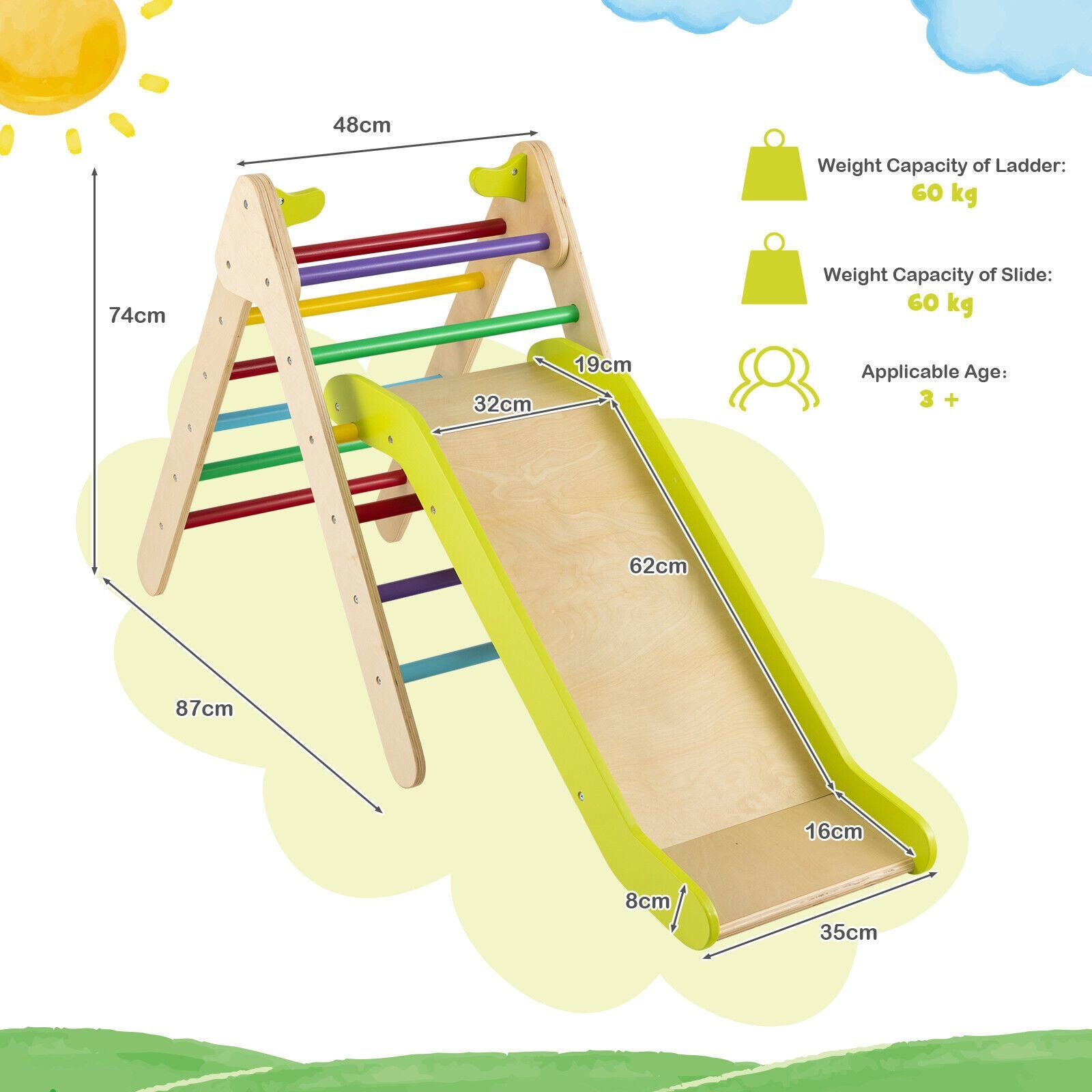 2-In-1 Wooden Triangle Climbing Toy with Gradient Adjustable Slide