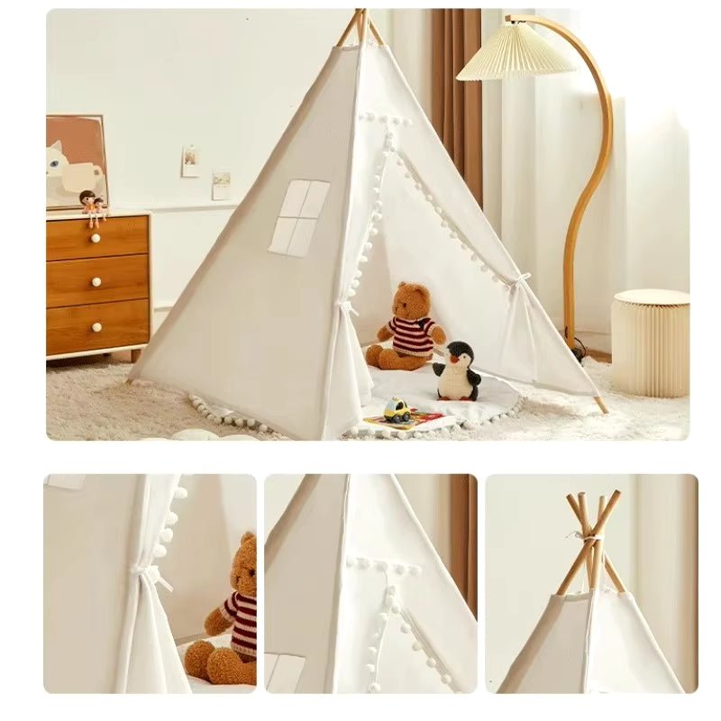1.6M/1.3M Kid Tent Indoor Play House Wigwam for Child Portable Child Tipi Tents Teepee Toddler Ball Pit Girl Castle Play Room