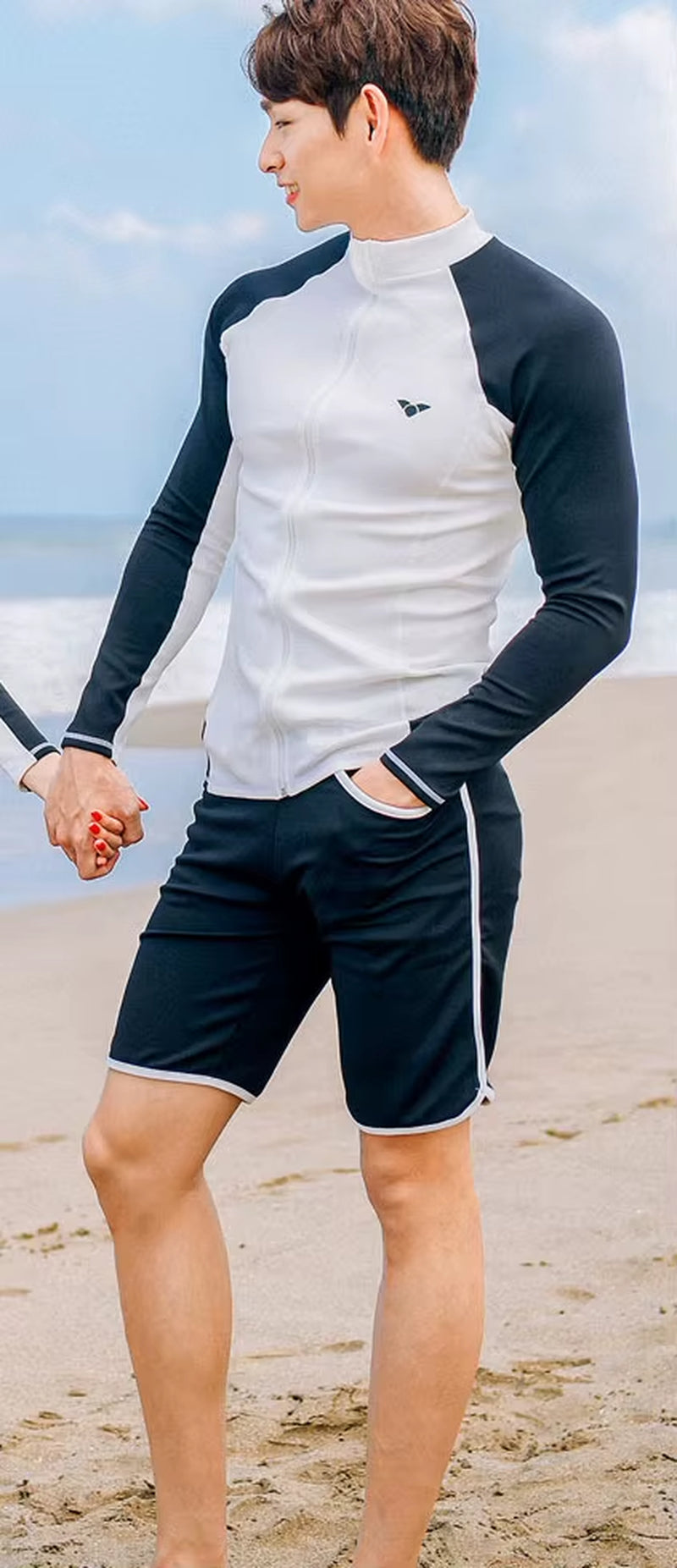 Women'S 3 Piece Men'S Rash Guard Tops & Bottomslong Sleeve Front Zip Bathing Suits Quick Drying UV Sun Protection Swim Surf Suit