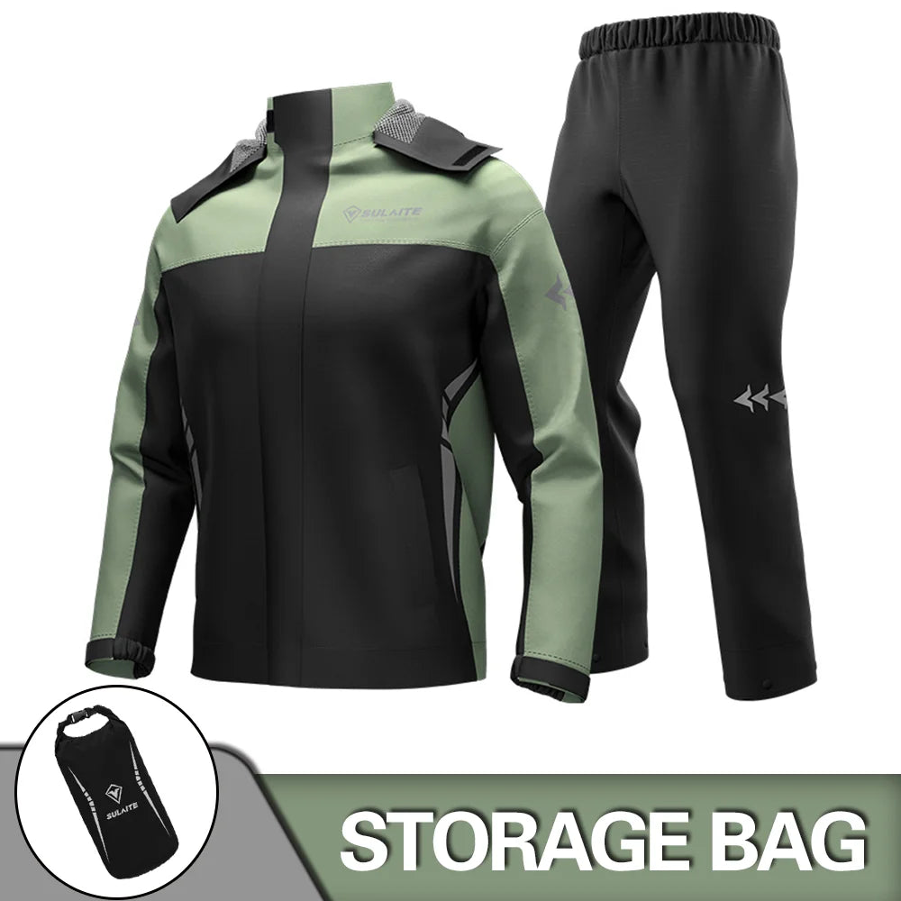 Professional Motorcycle Rain Suit for Rainstorm Protection - Jacket and Pants for Camping, Hiking, Fishing, and Riding