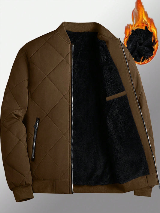 Manfinity Homme Loose Fit Men'S Solid Color Thermal Lined Bomber Jacket