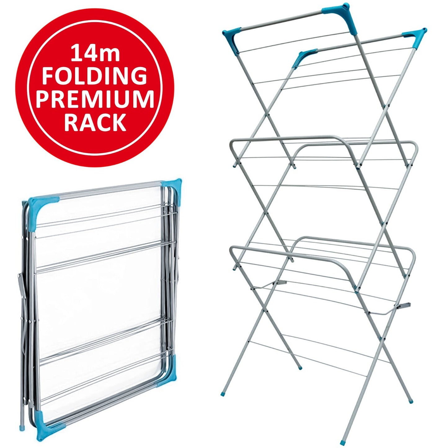 3 Tier Clothes Dryer Airer Foldable Laundry Rack Washing Line Drying Horse 14M