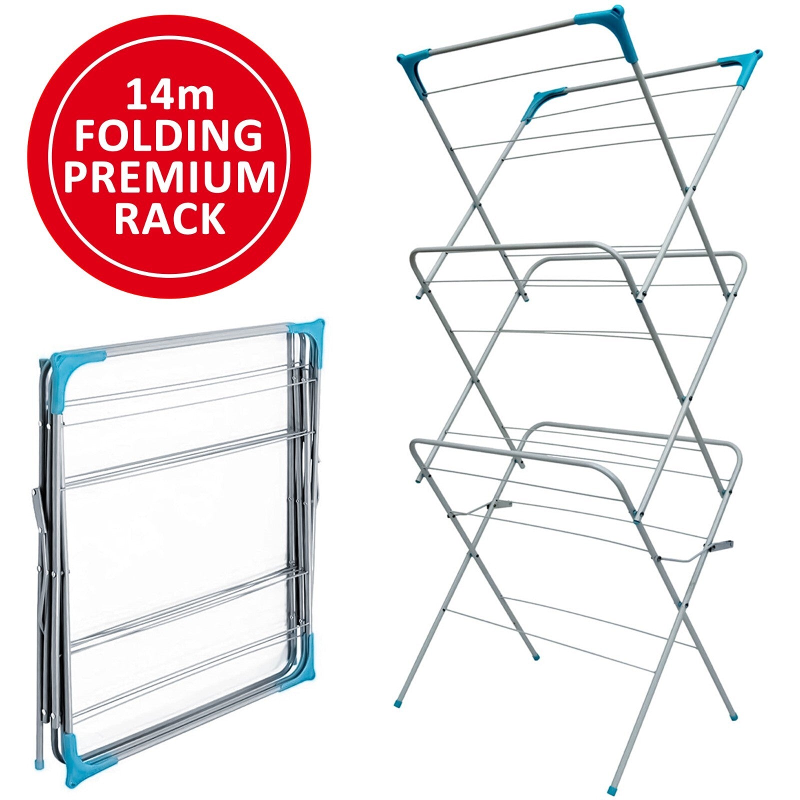3 Tier Clothes Dryer Airer Foldable Laundry Rack Washing Line Drying Horse 14M