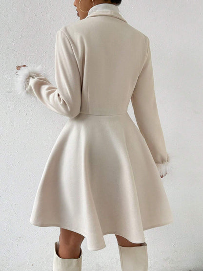 Rosydaze Solid Color Overcoat with Fringed Cuff and Single Button Closure Fall Winter Cloth for Women