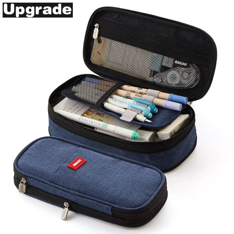 Angoo Kawaii Pencil Case Macaron Color Canvas Cute Big Pencil Pouch Pen Box Storage Bag Student School Supplies Stationery