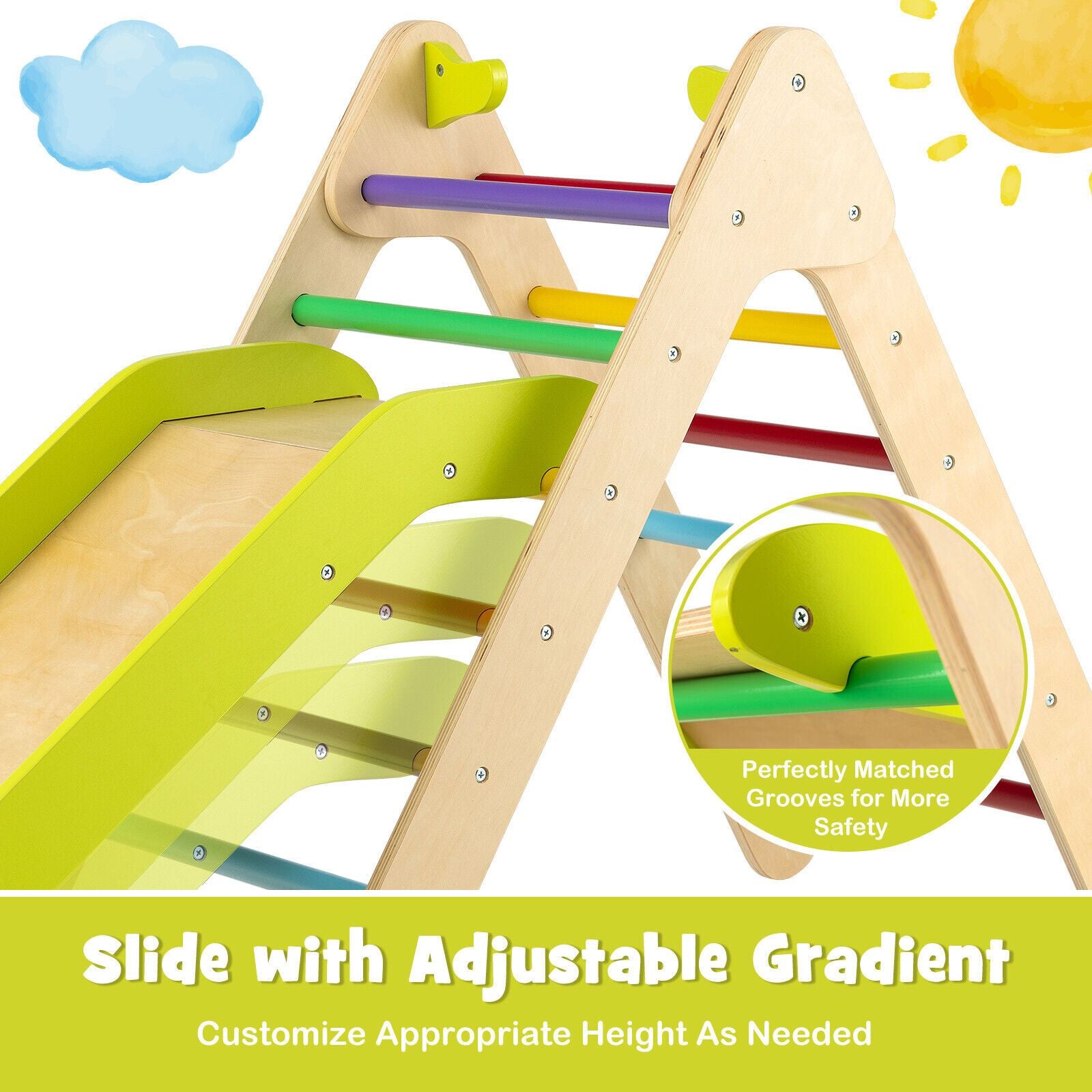 2-In-1 Wooden Triangle Climbing Toy with Gradient Adjustable Slide