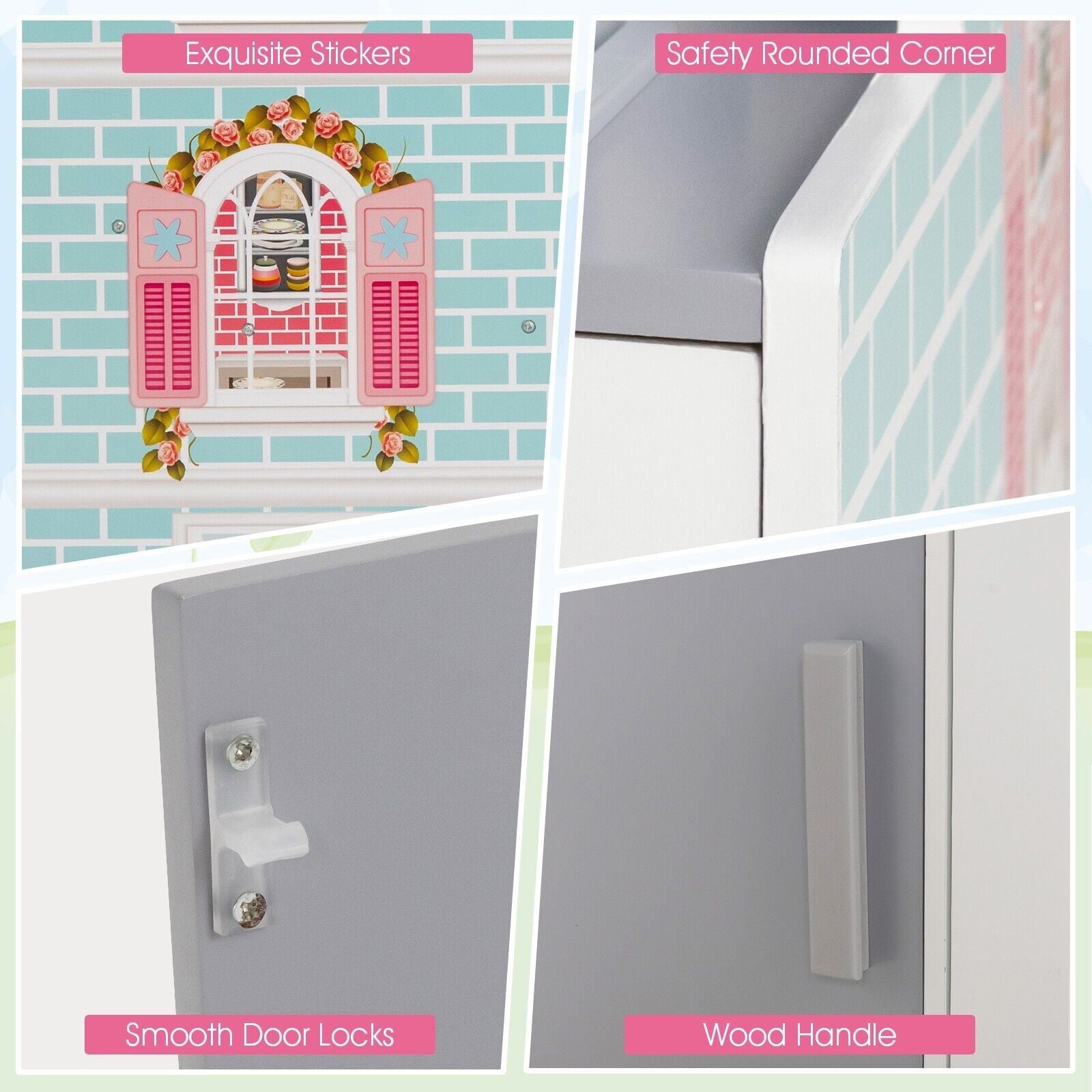 2 in 1 Kids Toy Kitchen and Dollhouse for 3+ Years Old Children