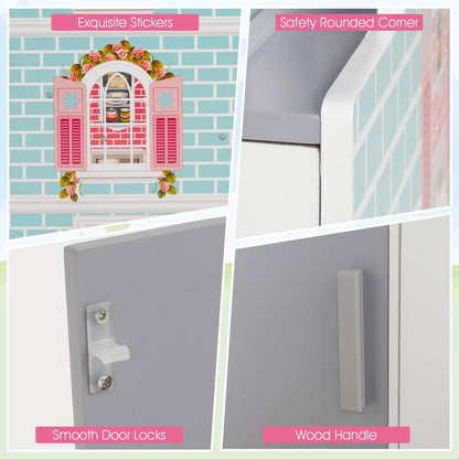 2 in 1 Kids Toy Kitchen and Dollhouse for 3+ Years Old Children