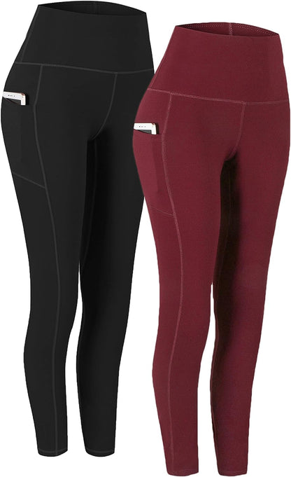 2 Pack High Waist Yoga Pants with Pockets, Tummy Control Workout Running Yoga Leggings for Women