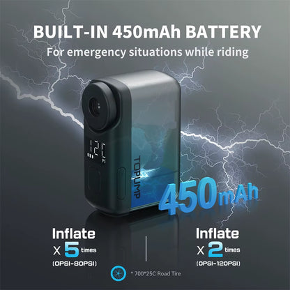 TB2 PRO Mini Cordless Electric Bike Pump - High-Pressure Tire Inflator with 120PSI, 450mAh Battery, Rapid Charging, and Integrated Display Screen