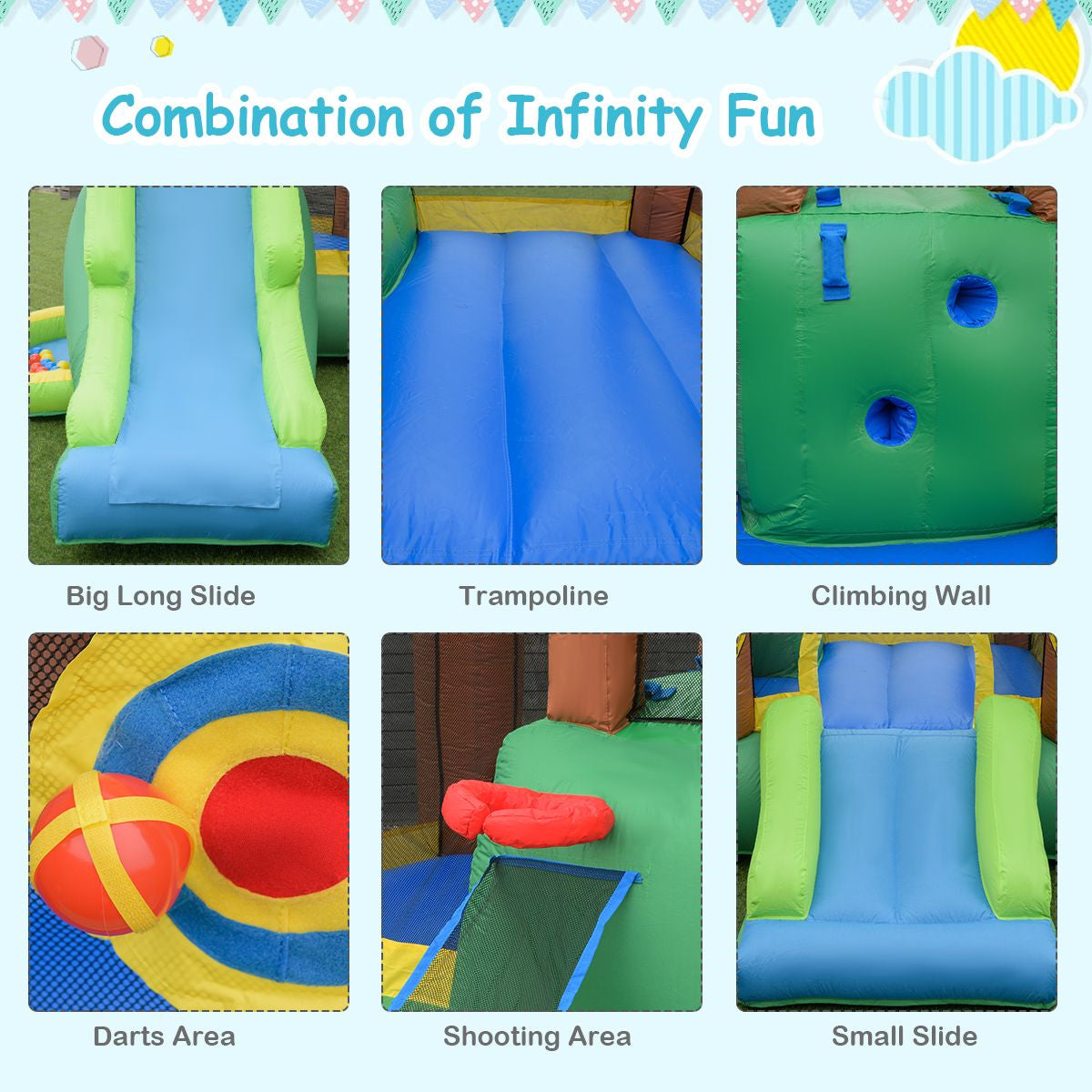 Inflatable Bounce House with Slides and Climbing Wall with Air Blower