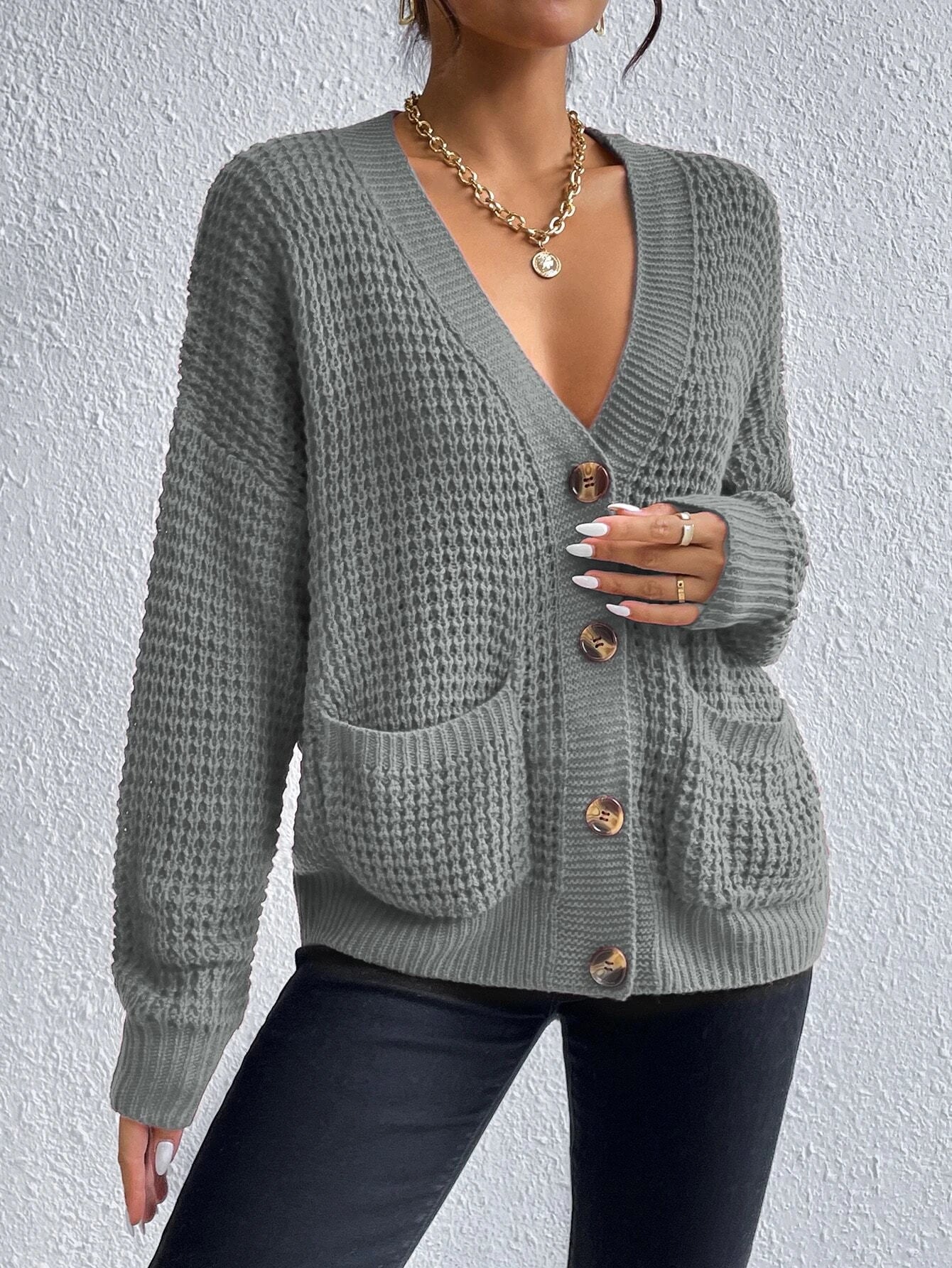 Chiquease Double Pocket Drop Shoulder Cardigan