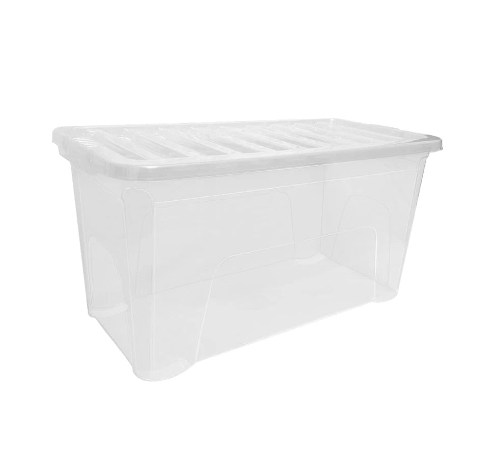 45 Litres Clear Crystal Plastic Large Storage Box with Lid Home Office UK Made